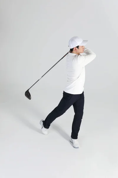 Jugador Deportes Golf Hombre Coreano Asiático Con Club Golf Estudio —  Fotos de Stock