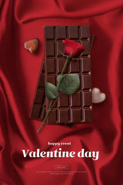 Namorados Adoram Cartaz Gráfico Com Chocolates Rosas — Fotografia de Stock