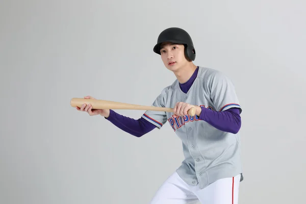 Béisbol Jugador Deportes Asiático Coreano Hombre Con Bat — Foto de Stock