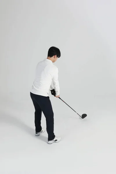 Jugador Deportes Golf Hombre Coreano Asiático Con Club Golf Estudio —  Fotos de Stock