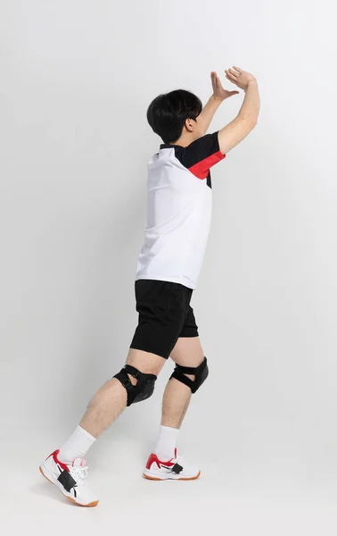 Hráč Volejbalu Asijský Korejský Muž Házením Házením Pohybem — Stock fotografie