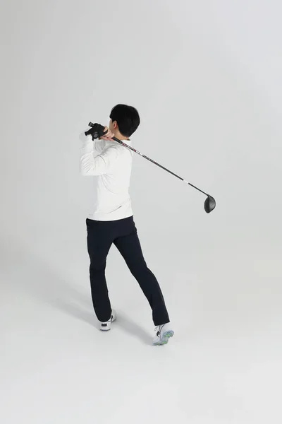 Jugador Deportes Golf Hombre Coreano Asiático Con Club Golf Estudio —  Fotos de Stock