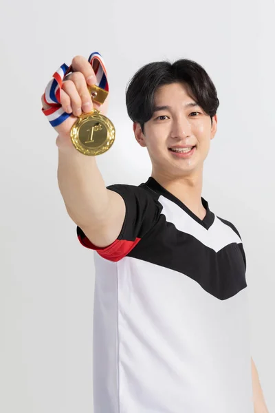 Voleibol Jugador Deportes Hombre Coreano Asiático Con Medalla —  Fotos de Stock