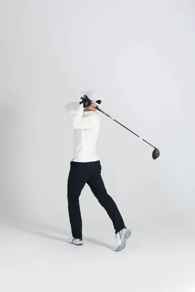 Golfsport Speler Aziatische Koreaanse Man Met Golfclub Studio — Stockfoto