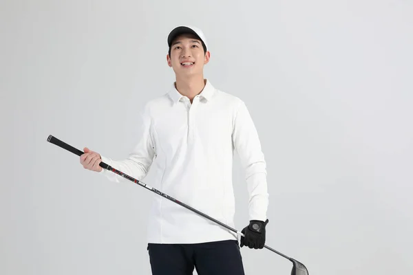 Гольф Спортивний Гравець Азіатський Корейський Чоловік Гольф Клубом Студії — стокове фото