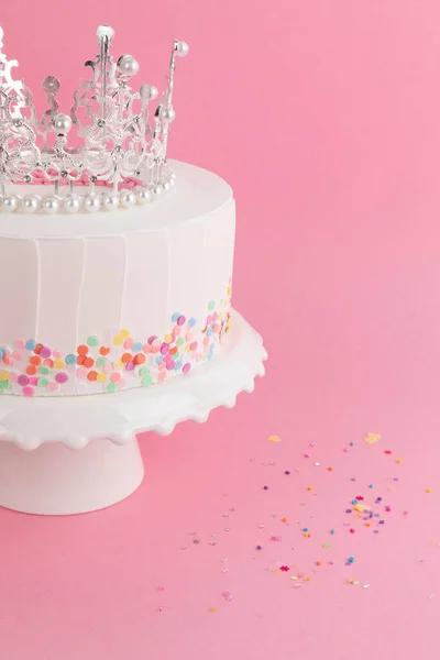Красивый Торт Короной Принцесса День Рождения Концепции — стоковое фото