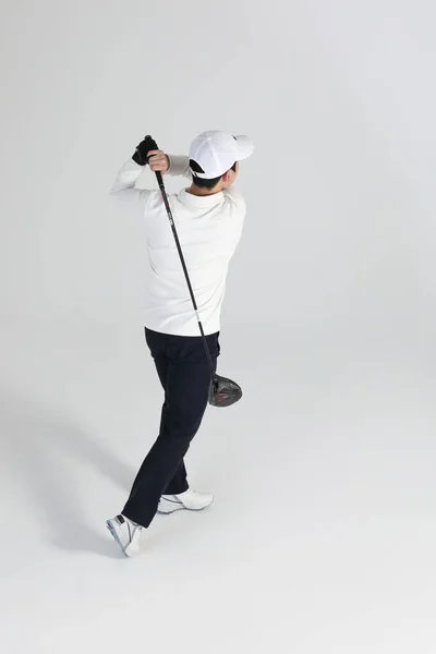 Golf Sports Player Asian Korean Man Golf Club Studio — Stock Photo, Image