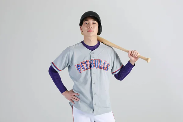 Béisbol Jugador Deportes Asiático Coreano Hombre Con Bat — Foto de Stock