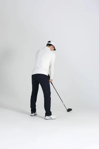 Giocatore Golf Asiatica Coreano Uomo Con Golf Club Studio — Foto Stock