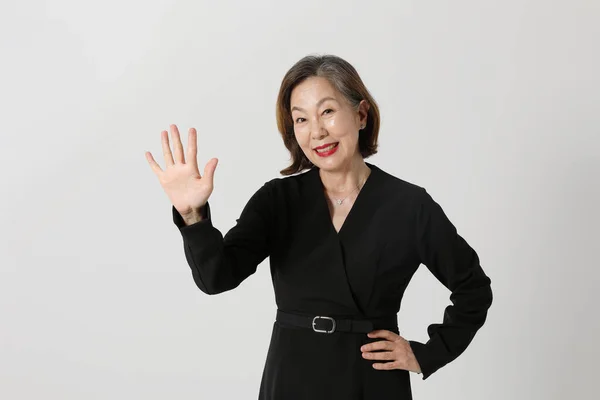 Donna Anziana Coreana Asiatica Alla Moda Saluto — Foto Stock