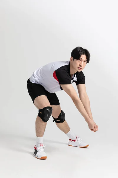 Voleibol Jugador Deportes Coreano Asiático Hombre Con Lanzamiento Movimiento Lanzamiento —  Fotos de Stock