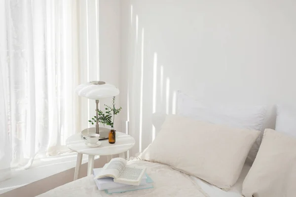 Entspannen Gemütliche Objekte Und Hintergrund Mit Bettwäsche Diffusor Licht — Stockfoto