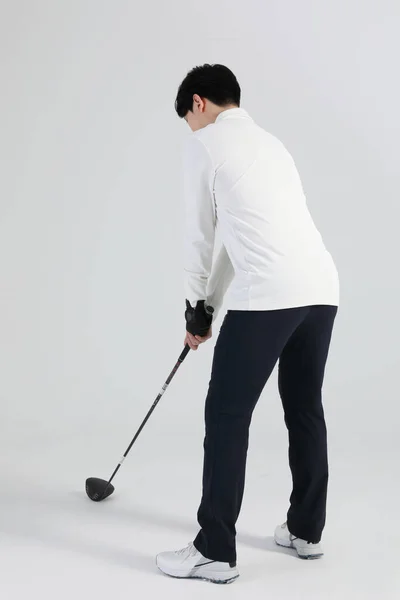 Jugador Deportes Golf Hombre Coreano Asiático Con Club Golf Estudio —  Fotos de Stock