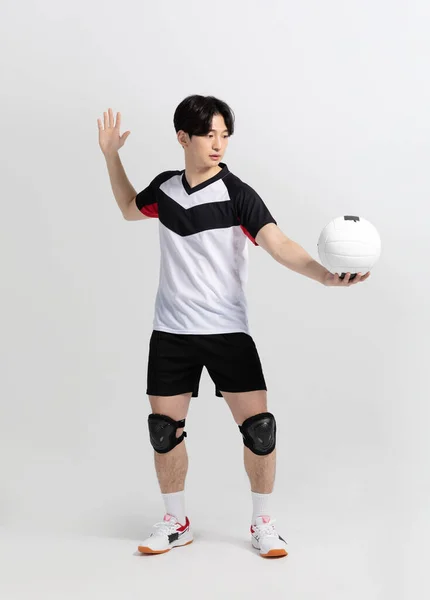 Pemain Bola Voli Orang Asia Korea Memegang Bola — Stok Foto