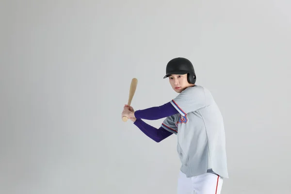 Baseballspieler Asiatischer Koreaner Mit Schläger — Stockfoto