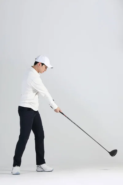 Joueur Sport Golf Asiatique Coréen Homme Avec Club Golf Studio — Photo