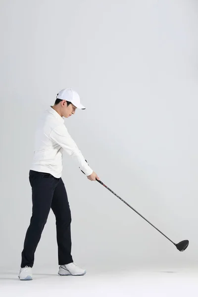 Giocatore Golf Asiatica Coreano Uomo Con Golf Club Studio — Foto Stock