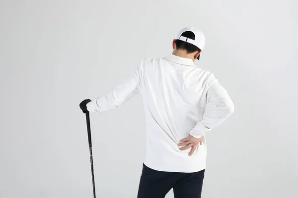 golf sports player, asian korean man with back pain