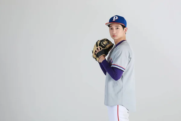 Бейсболист Азиат Корейский Человек Движениями — стоковое фото