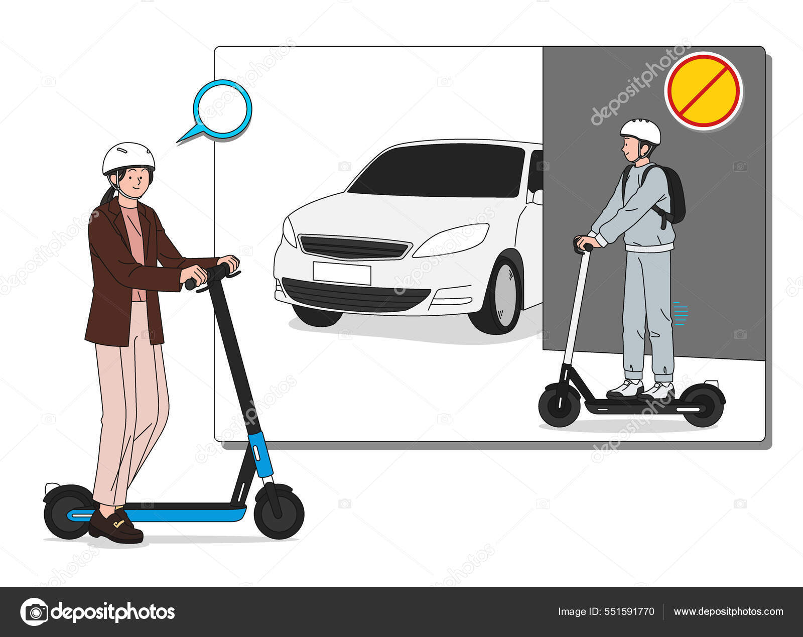 Electric Scooter Vector Illustration Background Rules Regulations Stock