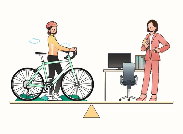 Mulher Com Bicicleta Ilustração Vetorial — Vetor de Stock