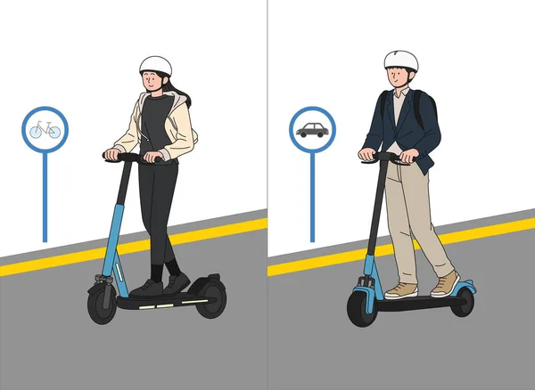 Vektorillustration Eines Mannes Und Einer Frau Auf Einem Roller — Stockvektor