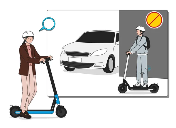 Elektrische Scooter Vector Illustratie Achtergrond Regels Voorschriften — Stockvector