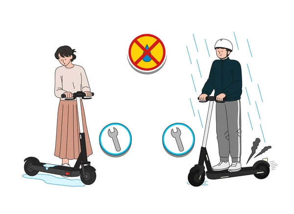 Scooter Elettrico Vettoriale Illustrazione Sfondo Norme Regolamenti — Vettoriale Stock