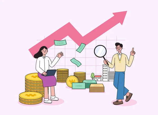 Geschäftsfrau Mit Münzen Und Geld Vektor Illustration — Stockvektor