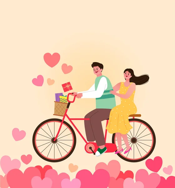 Pareja Con Bicicleta Vector Ilustración — Vector de stock