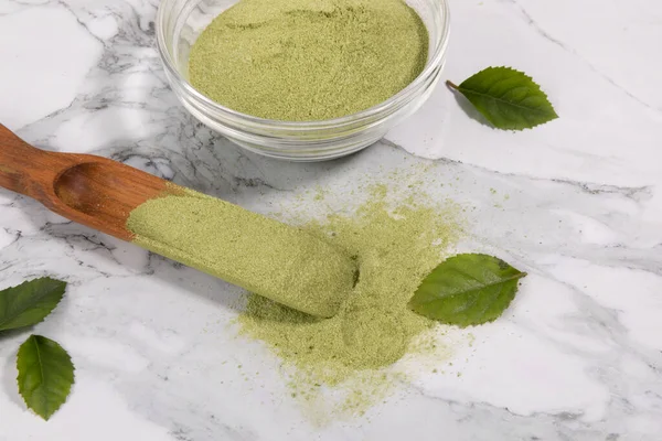 Matcha Grüntee Pulver Einer Weißen Schüssel — Stockfoto