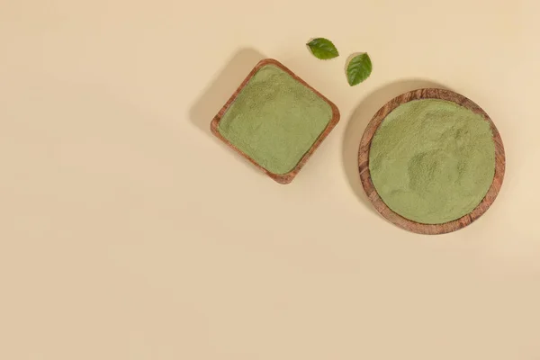 Polvo Verde Matcha Tazón Madera — Foto de Stock