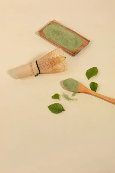 Chasen Bambusová Dohazovačka Zelený Čajový Prášek — Stock fotografie