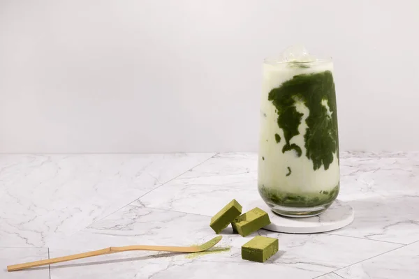 Matcha Zielona Herbata Latte Deser Czekolada — Zdjęcie stockowe