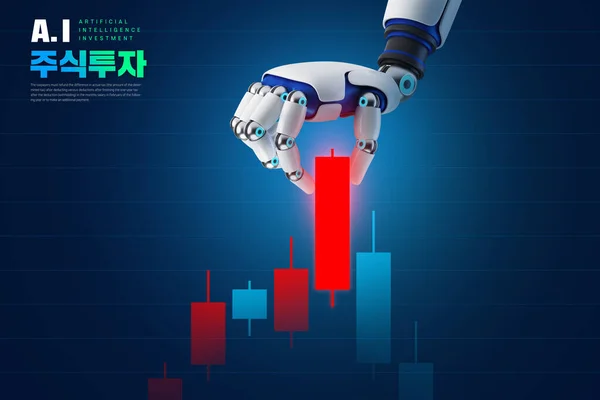 Konstgjord Investering Grafisk Affisch Diagram Och Robot Händer — Stockfoto