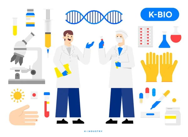 Corea Del Sur Industria Líder Biotecnología Pegatinas Dibujos — Vector de stock