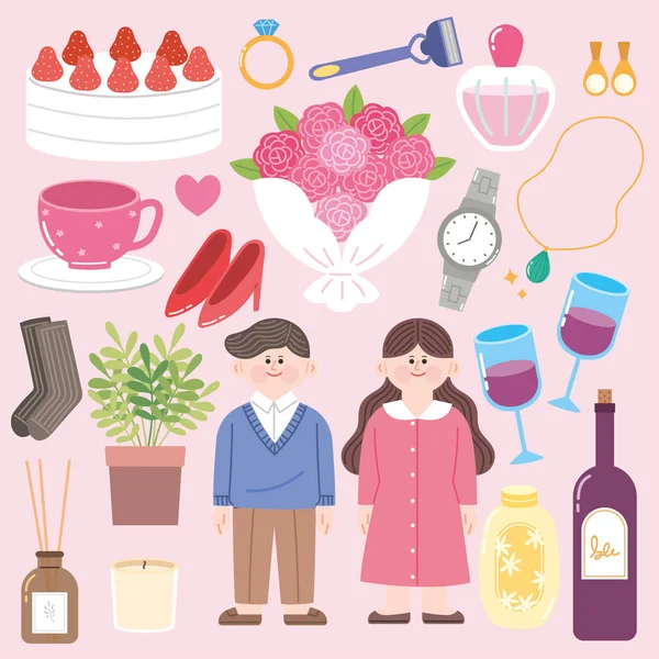 Sticker Pack Objects Suitable Gifts Couple — Vector de stock