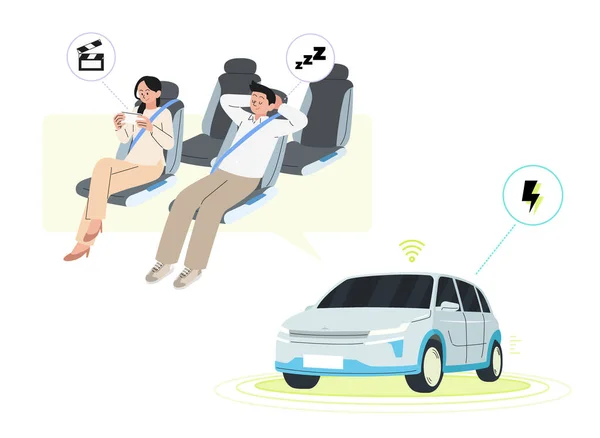 Inteligentna Mobilność Samochód Wektor Ilustracja Automatyczną Funkcją Jazdy — Wektor stockowy