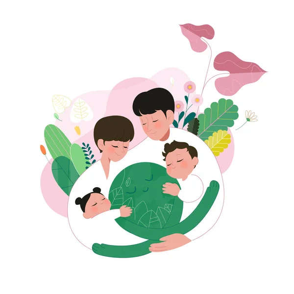 Çevreyi Korumak Aile Doğanın Vektör Çizimi — Stok Vektör