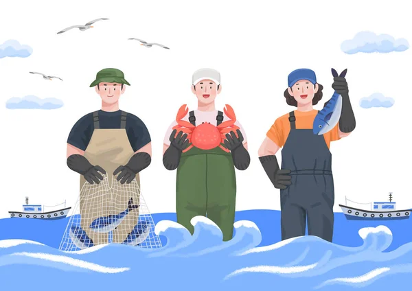 Lidé Rybářském Průmyslu Rybáři — Stockový vektor