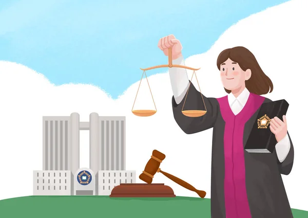 Dia Lei Personagem Juíza Feminina —  Vetores de Stock