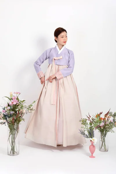 Концепція Весняної Краси Красива Корейська Жінка Ханбок — стокове фото