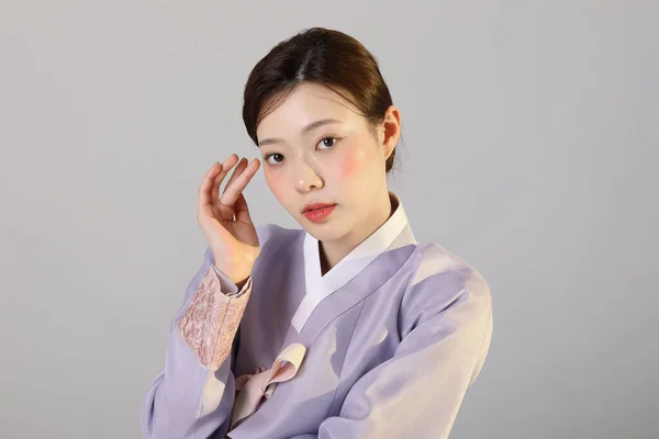 Vårskönhetskoncept Vacker Koreansk Kvinna Hanbok — Stockfoto