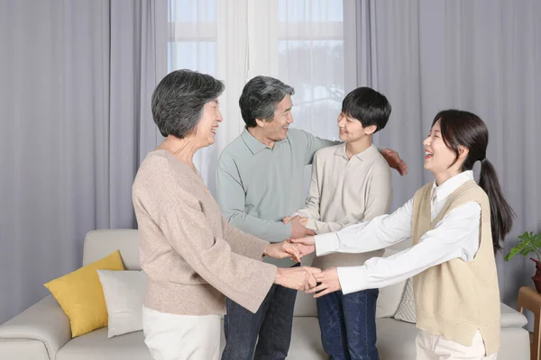 Asiático Família Coreana Netos Reunião Avós — Fotografia de Stock