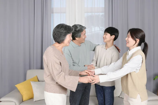 Asiática Familia Coreana Nietos Reunión Abuelos — Foto de Stock