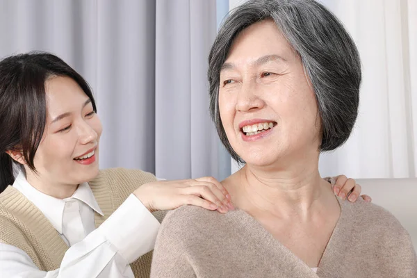 Asian Korean Family Massaging — 스톡 사진