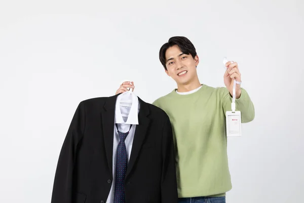 Job Interview Asian Korean Young Man Suit Employee Preparing Interview — стоковое фото