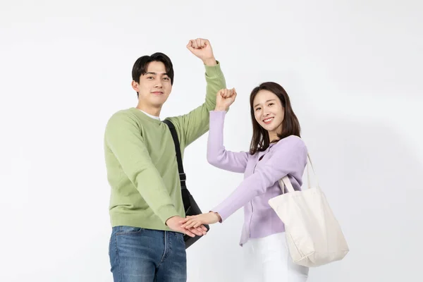 Pracovní Pohovor Asijské Korejština Mladá Žena Muž Rozveselit — Stock fotografie