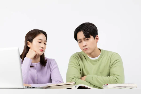 Job Interview Preparation_ Asian Korean Young Woman Man Worried — Stockfoto