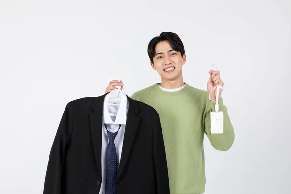 Asiático Coreano Jovem Mulher Homem Preparando Para Uma Entrevista Com — Fotografia de Stock